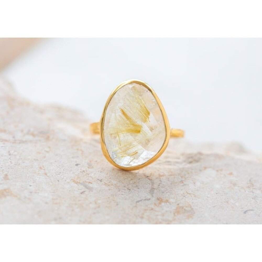 Gemstone Ring Golden Rutile Quartz Ring Statement Ring Gold Rutilated Quartz - Picture 12 of 13